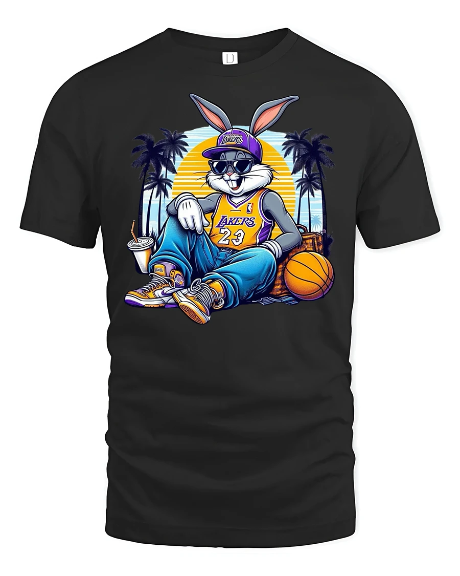Cool Bunny Basketball Streetwear Tee - 1 Cool Bunny Basketball Streetwear Tee - black t-shirt on white background