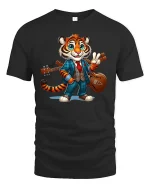 Dapper Tiger Musician Tee - black t-shirt on white background