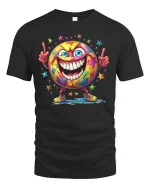 Colorful Smiley Face Starburst T-shirt - black t-shirt on white background