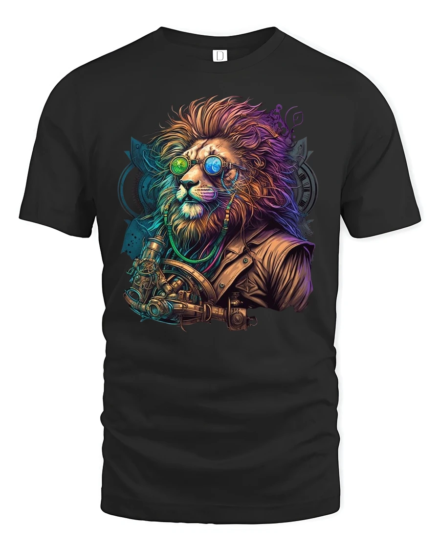 Steampunk Lion King Tee - 1 Steampunk Lion King Tee - black t-shirt on white background