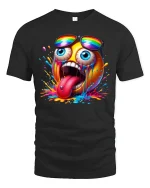 Crazy Emoji Splash Tee - black t-shirt on white background