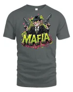 Funny Mafia Cartoon Gangster Tee - gray t-shirt on white background