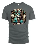 Retro Scooter Cat T-shirt - gray t-shirt on white background