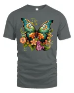 Colorful Butterfly T-shirt - gray t-shirt on white background