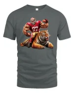 Fierce Football Player and Tiger Tee - gray t-shirt on white background