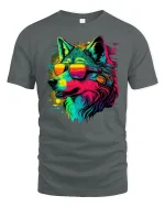 Neon Wolf Sunglasses Tee - gray t-shirt on white background