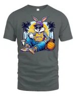 Cool Bunny Basketball Streetwear Tee - gray t-shirt on white background