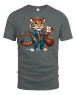 Dapper Tiger Musician Tee - gray t-shirt on white background