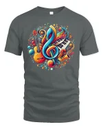 Colorful Music Notes Tee - gray t-shirt on white background