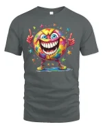 Colorful Smiley Face Starburst T-shirt - gray t-shirt on white background