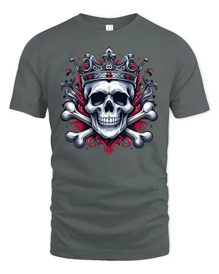 Gothic Skull Crown Tee - gray t-shirt on white background