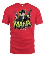 Funny Mafia Cartoon Gangster Tee - red t-shirt on white background