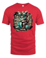 Retro Scooter Cat T-shirt - red t-shirt on white background
