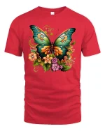 Colorful Butterfly T-shirt - red t-shirt on white background