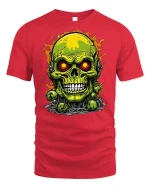 Toxic Green Skull T-shirt - red t-shirt on white background