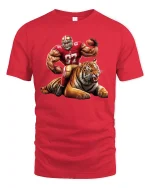 Fierce Football Player and Tiger Tee - red t-shirt on white background