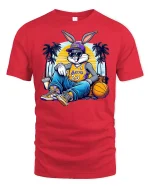 Cool Bunny Basketball Streetwear Tee - red t-shirt on white background