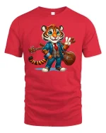 Dapper Tiger Musician Tee - red t-shirt on white background
