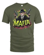 Funny Mafia Cartoon Gangster Tee - military green t-shirt on white background