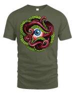 Octopus Eye T-shirt - military green t-shirt on white background