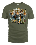 Wild Tiger Family T-shirt - military green t-shirt on white background