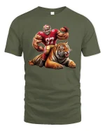 Fierce Football Player and Tiger Tee - military green t-shirt on white background