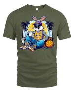 Cool Bunny Basketball Streetwear Tee - military green t-shirt on white background