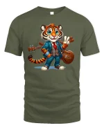 Dapper Tiger Musician Tee - military green t-shirt on white background