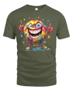Colorful Smiley Face Starburst T-shirt - military green t-shirt on white background