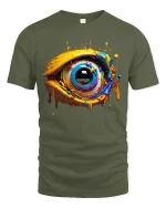 Abstract Color Splash Eye Art T-shirt - military green t-shirt on white background