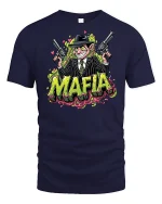 Funny Mafia Cartoon Gangster Tee - navy t-shirt on white background