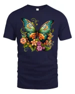 Colorful Butterfly T-shirt - navy t-shirt on white background