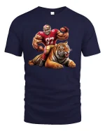 Fierce Football Player and Tiger Tee - navy t-shirt on white background