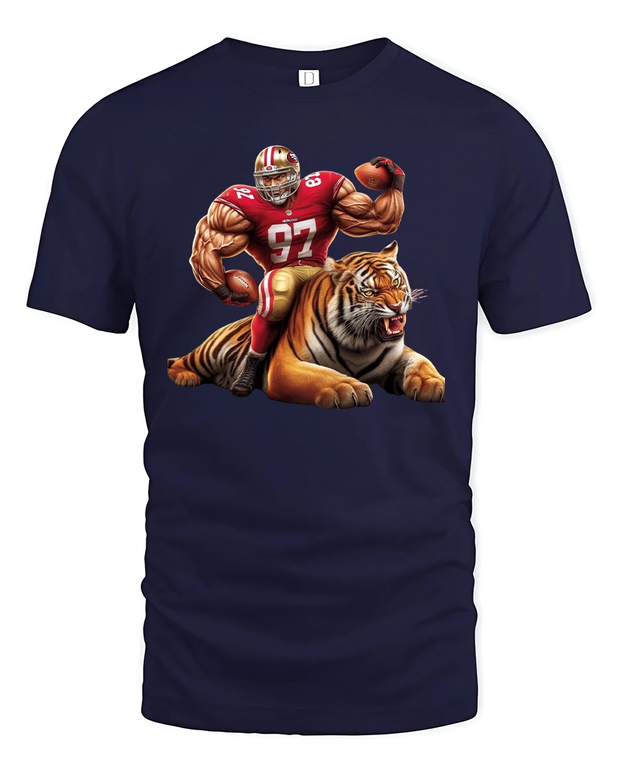 Fierce Football Player and Tiger Tee - 1 Fierce Football Player and Tiger Tee - navy t-shirt on white background
