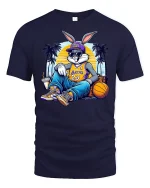 Cool Bunny Basketball Streetwear Tee - navy t-shirt on white background
