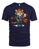 Dapper Tiger Musician Tee - navy t-shirt on white background
