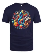 Colorful Music Notes Tee - navy t-shirt on white background