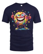 Colorful Smiley Face Starburst T-shirt - navy t-shirt on white background