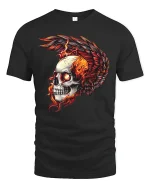 Flaming Skull Winged Fire Gothic T-Shirt - black t-shirt on white background