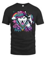 Husky Unicorn Rainbow Hip Hop T-Shirt - black t-shirt on white background