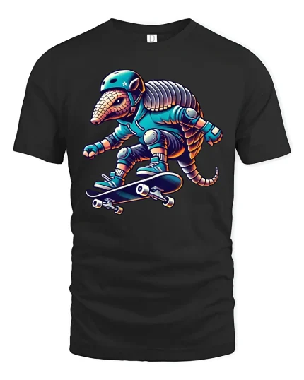 Skater Armadillo Extreme Sports T-Shirt - black t-shirt on white background