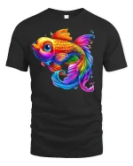 Vibrant Rainbow Goldfish T-Shirt - black t-shirt on white background