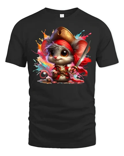 Cute Pirate Mouse Adventure T-Shirt - black t-shirt on white background