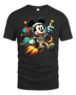 Cosmic Mouse Astronaut Adventure T-Shirt - black t-shirt on white background