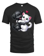 Cute Puppy and Kitten Hug T-Shirt - black t-shirt on white background