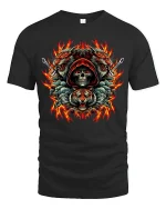 Skull Tiger Fire Fury Gothic T-Shirt - black t-shirt on white background