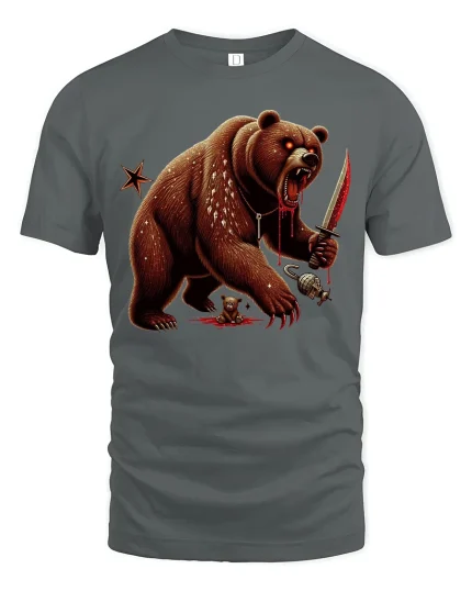 Savage Bear Warrior Blood Blade T-Shirt - gray t-shirt on white background