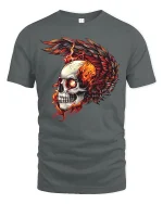 Flaming Skull Winged Fire Gothic T-Shirt - gray t-shirt on white background
