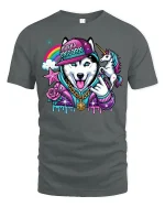 Husky Unicorn Rainbow Hip Hop T-Shirt - gray t-shirt on white background