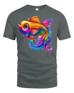 Vibrant Rainbow Goldfish T-Shirt - gray t-shirt on white background